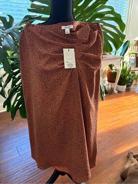 Nine West Rust Brown Midi Skirt with Black Microdot Print